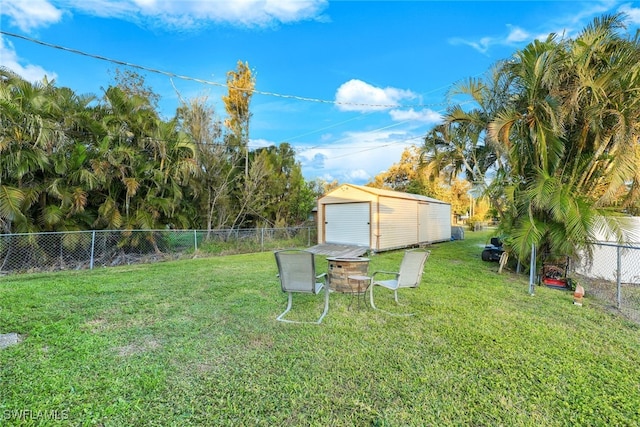 view of yard featuring a storage unit