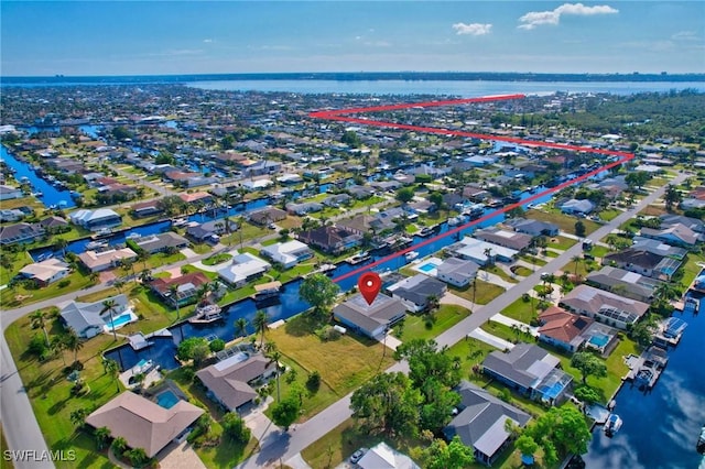 bird's eye view featuring a water view