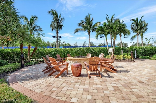 view of patio featuring a fire pit