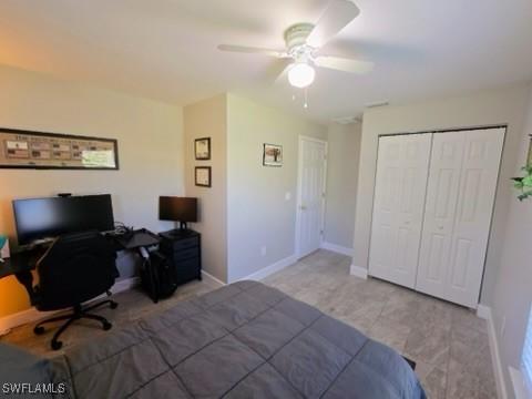 bedroom with a closet and ceiling fan