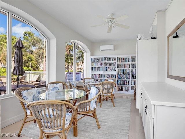 25051 Ballycastle Ct Unit 102, Bonita Springs, FL 34134 - dining space featuring a ceiling fan and a wall mounted air conditioner