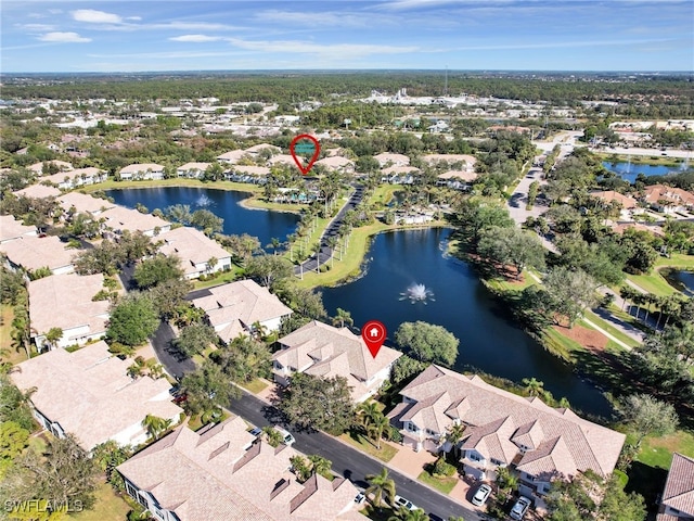 aerial view with a water view