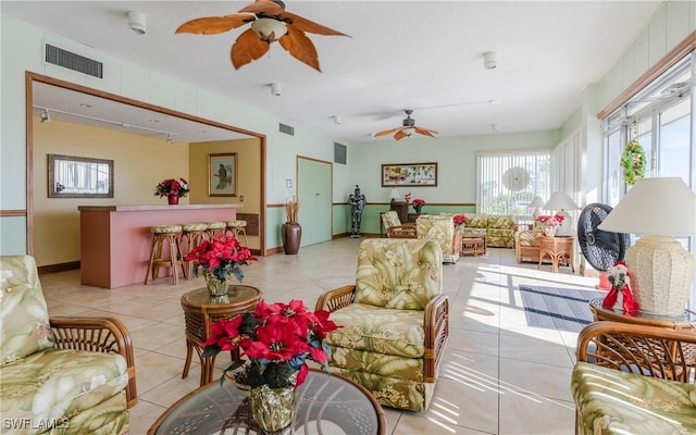 living room featuring light tile patterned floors