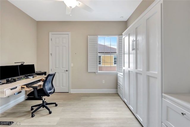 office featuring ceiling fan and light hardwood / wood-style floors