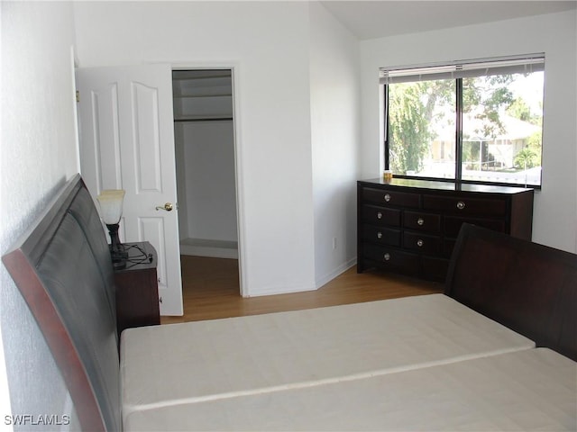 bedroom with hardwood / wood-style floors and a closet