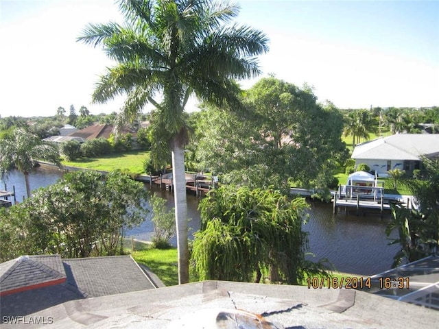 water view featuring a dock