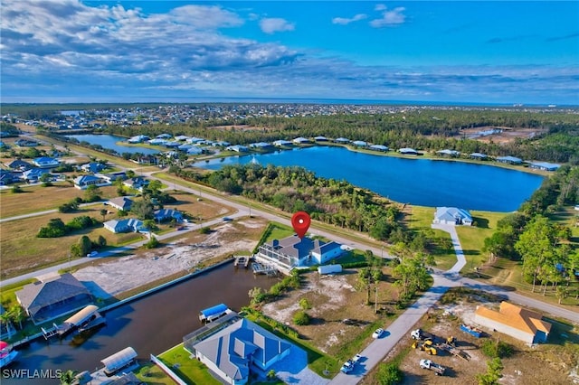 aerial view with a water view