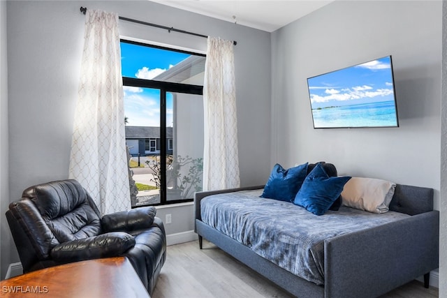 bedroom with light hardwood / wood-style flooring