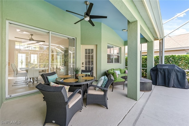 view of patio / terrace featuring ceiling fan and a grill