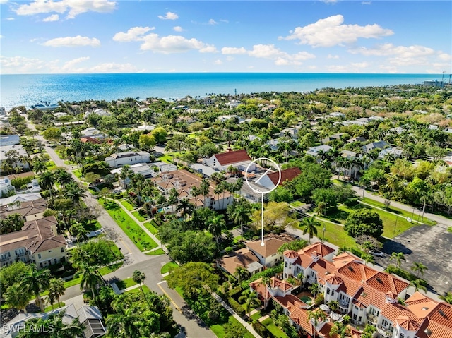 aerial view featuring a water view