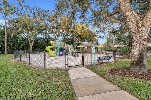 view of play area with a lawn