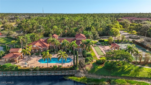 bird's eye view featuring a water view