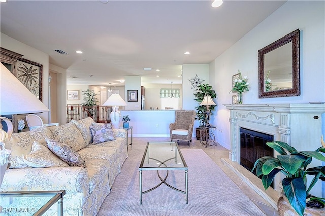 living room featuring light tile patterned floors