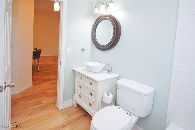 bathroom featuring vanity, wood-type flooring, and toilet