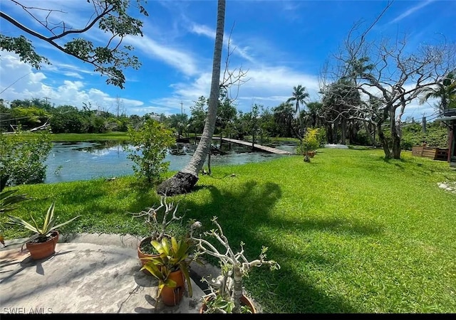 view of yard with a water view