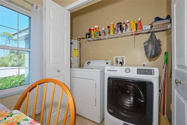 laundry area with washer and clothes dryer and water heater