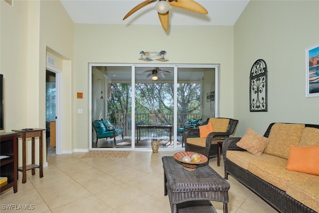 living room with light tile patterned floors