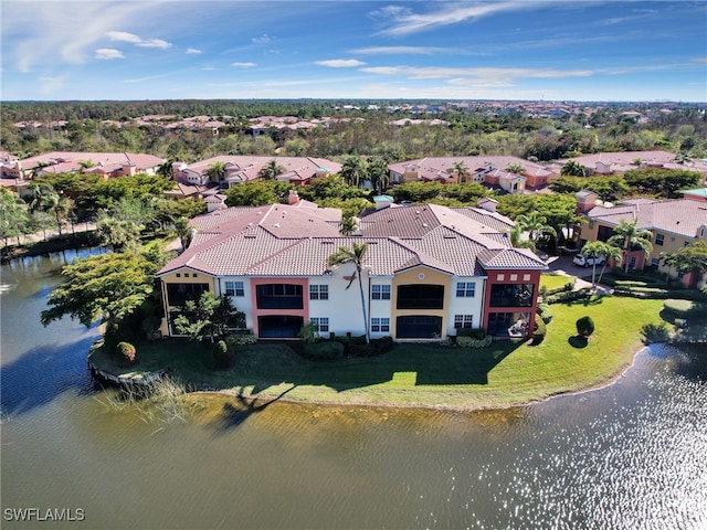 aerial view with a water view