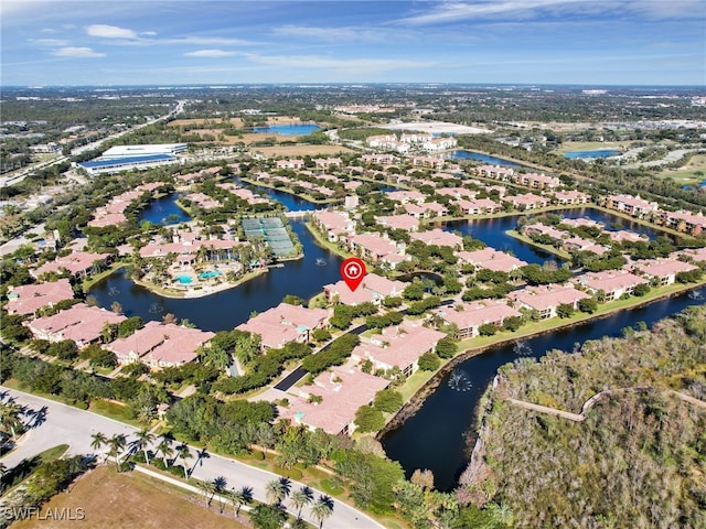 aerial view with a water view