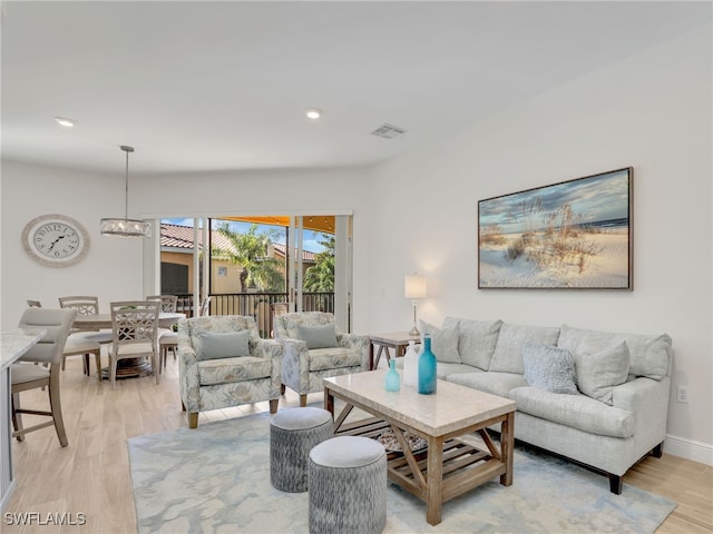 living room with light wood-type flooring