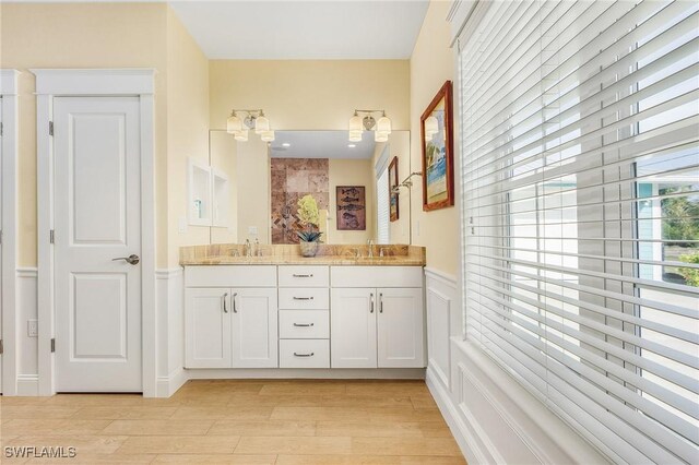 bathroom with wood-type flooring and vanity