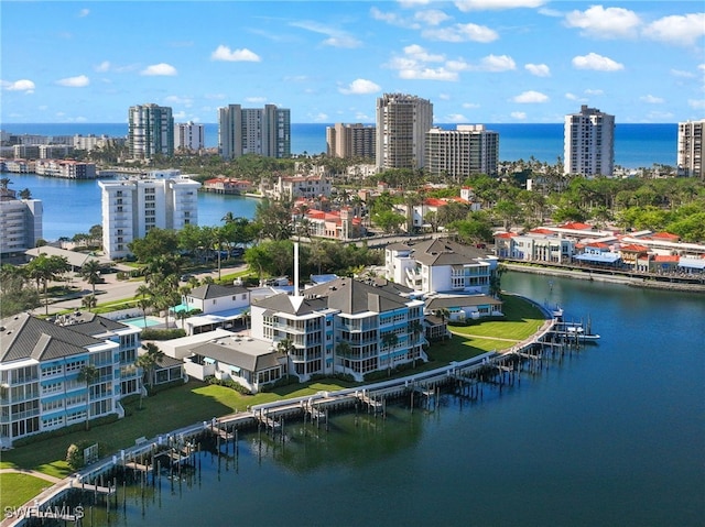 bird's eye view featuring a water view