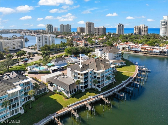 bird's eye view featuring a water view