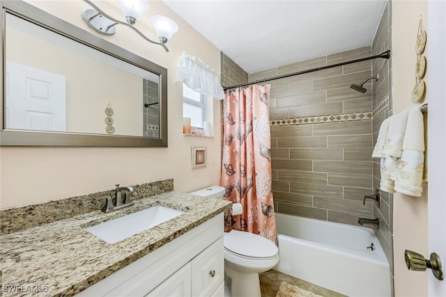 full bathroom featuring vanity, toilet, and shower / bath combo with shower curtain