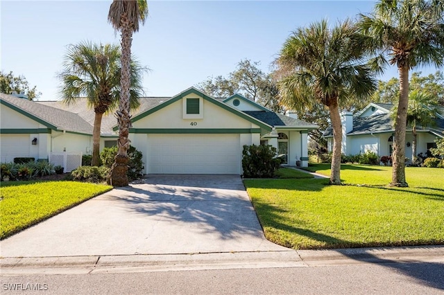 ranch-style house with a front lawn and a garage