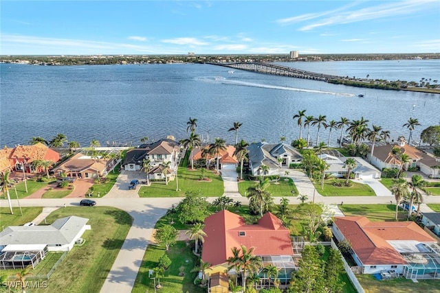 bird's eye view featuring a water view