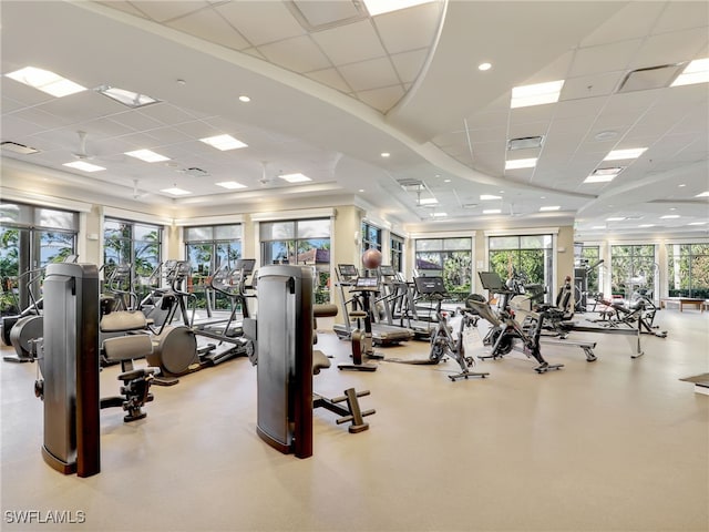 gym with a drop ceiling