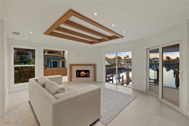 living room with a water view