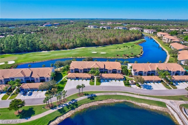 aerial view with a water view