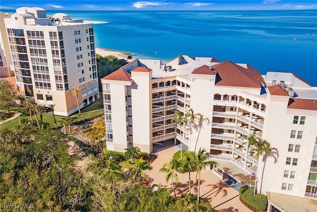 aerial view featuring a water view