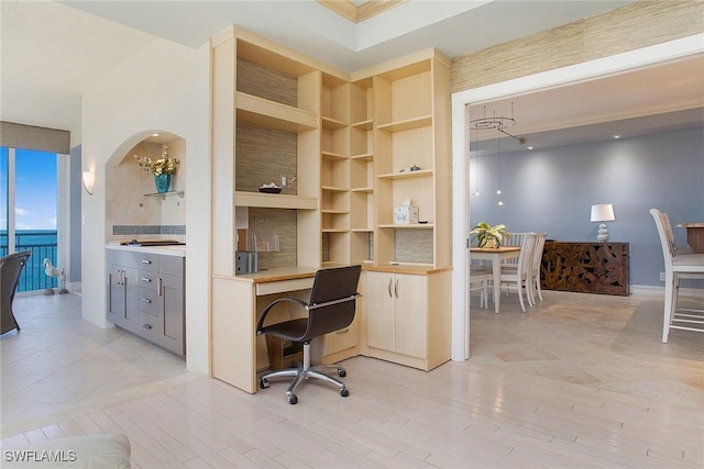 home office with light wood-type flooring