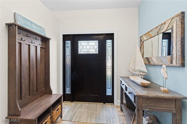 entrance foyer with light wood-type flooring