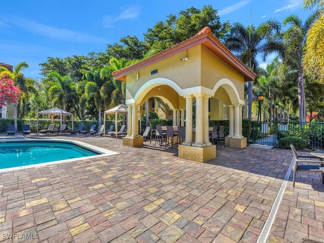 view of swimming pool featuring a patio area