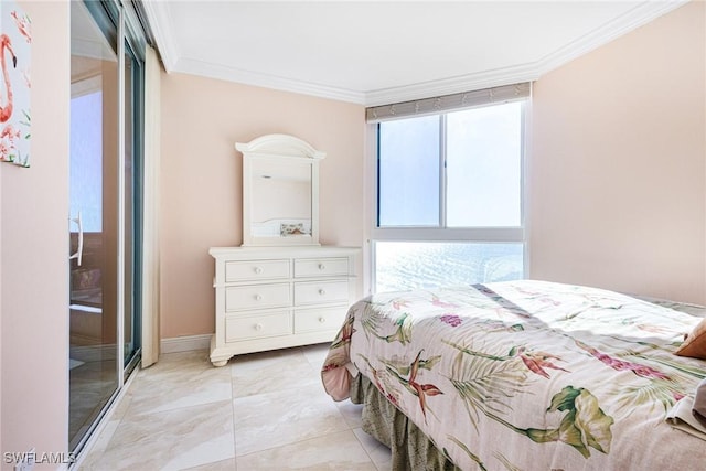 bedroom with crown molding