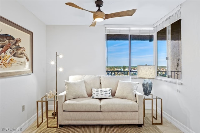 living room featuring ceiling fan