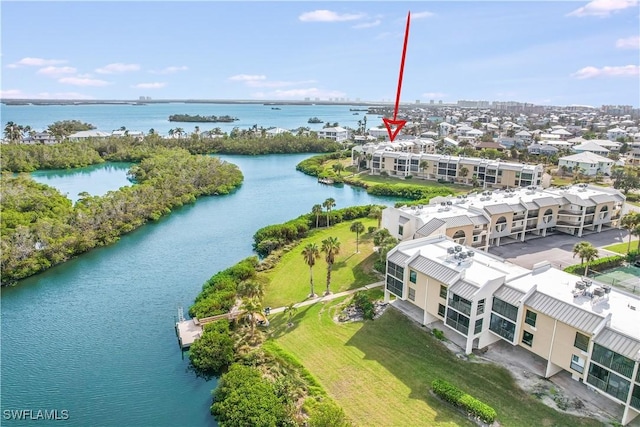 aerial view with a water view