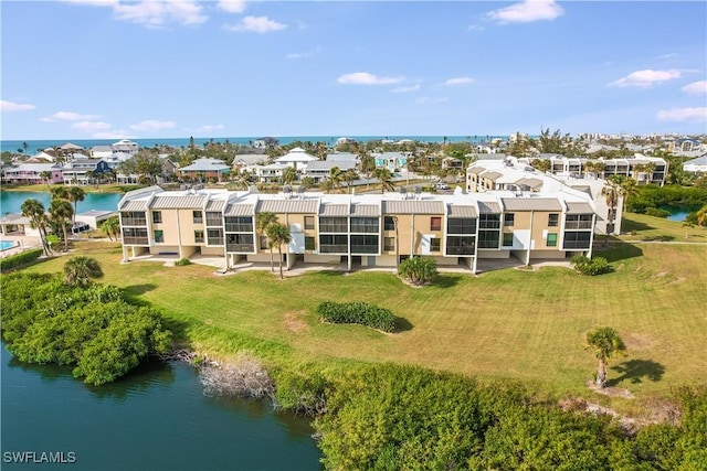 aerial view featuring a water view