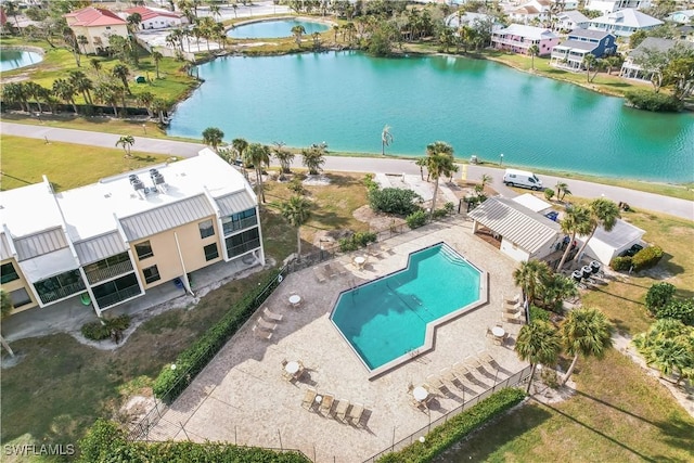 bird's eye view featuring a water view