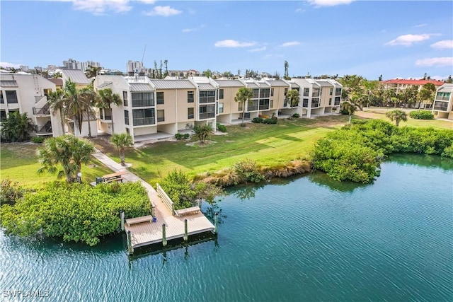 exterior space with a water view