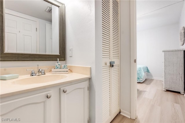 bathroom featuring wood-type flooring and vanity