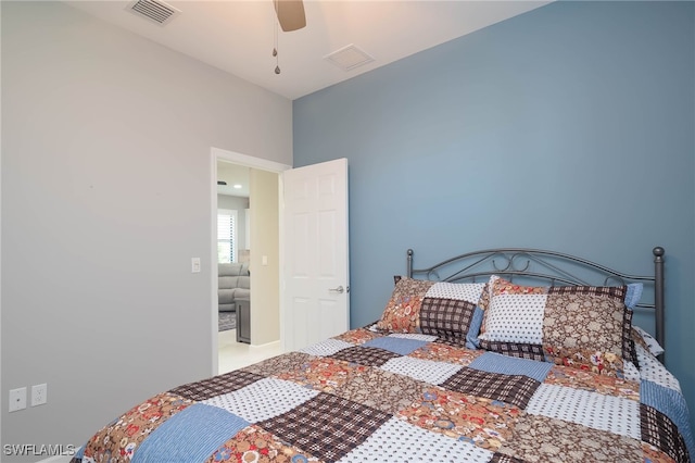 bedroom featuring ceiling fan