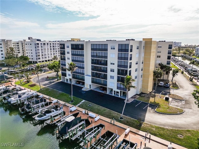 view of building exterior featuring a water view