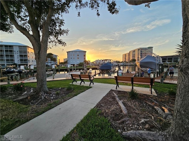 view of property's community with a water view