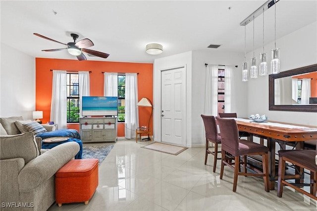 dining area featuring ceiling fan