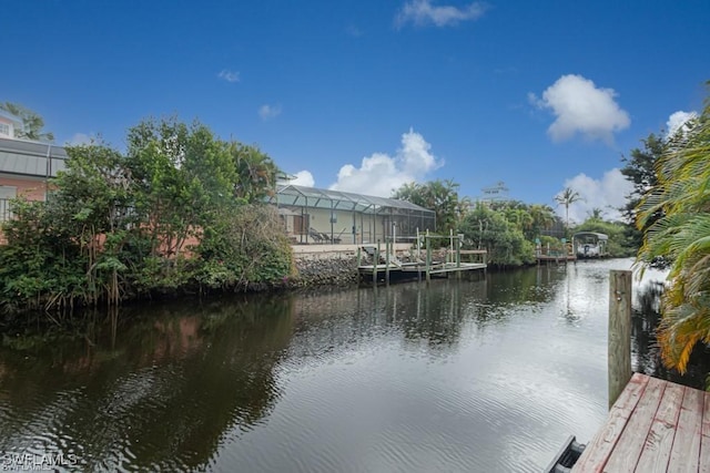 dock area with a water view