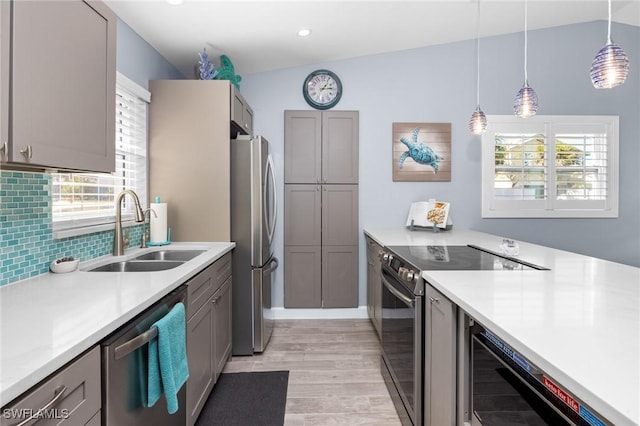 kitchen featuring lofted ceiling, sink, a wealth of natural light, and stainless steel appliances